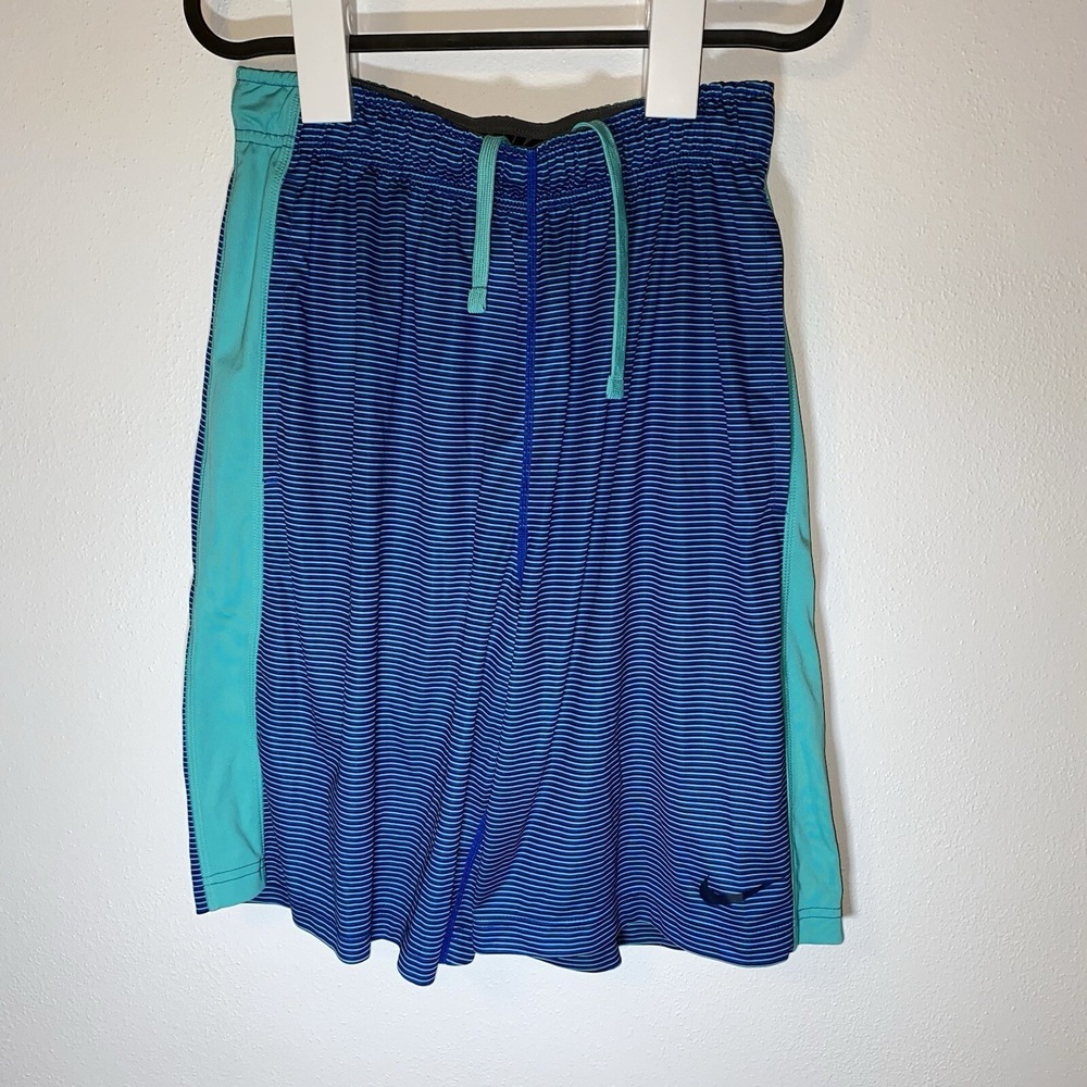 Nike Dri-Fit Basketball Shorts Small Blue Teal‎ Drawstring Striped Swoosh Logo